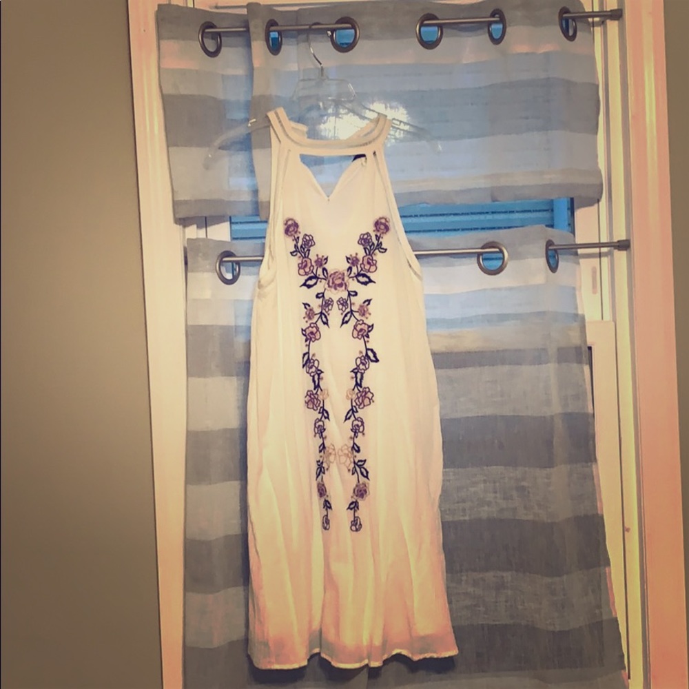 White Dress with Embroidered Floral Detail